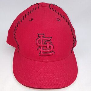 St Louis Cardinals MLB Baseball Fitted Hat 59 Fifty Red Black Stitches 7 5/8 Cap